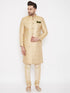Vastramay Men's Golden Brocade Slim Fit Sherwani Set